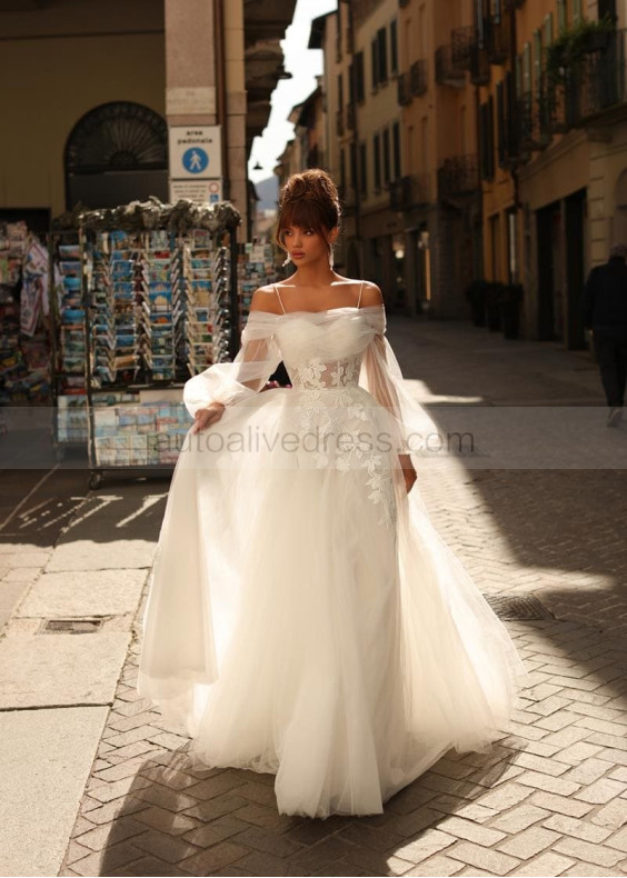 Ivory Lace Tulle Sweet Wedding Dress With Jacket Ivory Lace Tulle Sweet Wedding Dress With Jacket